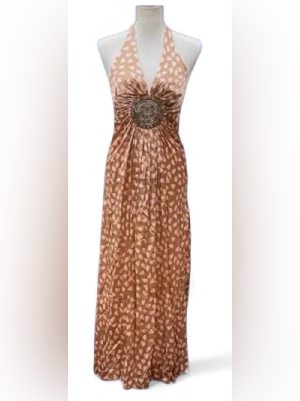 SKY NWT Silk Heart Printed Halter dress w cutout details - Picture 4 of 9
